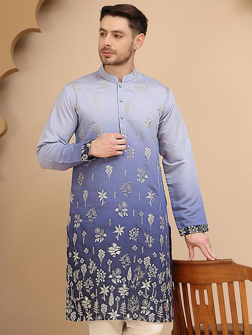 men embroidered mandarin neck long kurta - 21947586 - Standard Image - 0