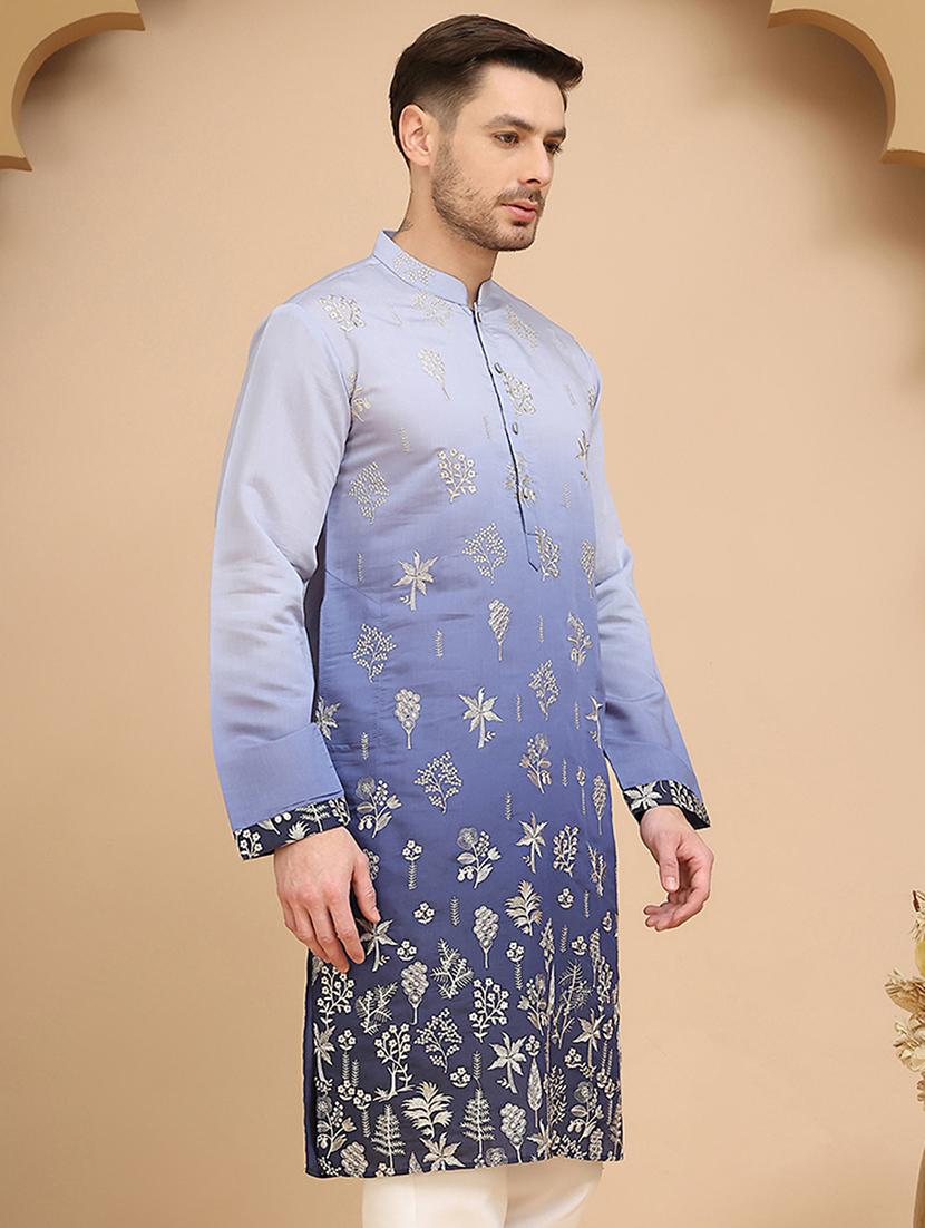 men embroidered mandarin neck long kurta - 21947586 - Standard Image - 1