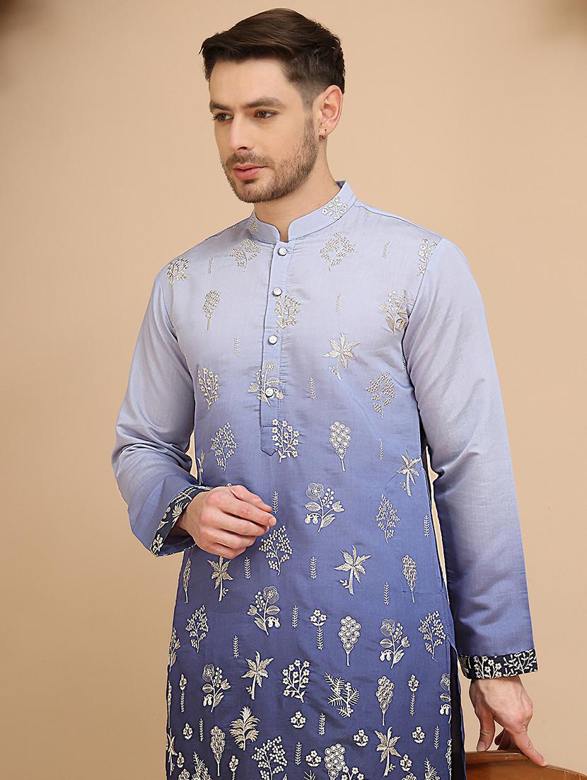 men embroidered mandarin neck long kurta - 21947586 - Standard Image - 4