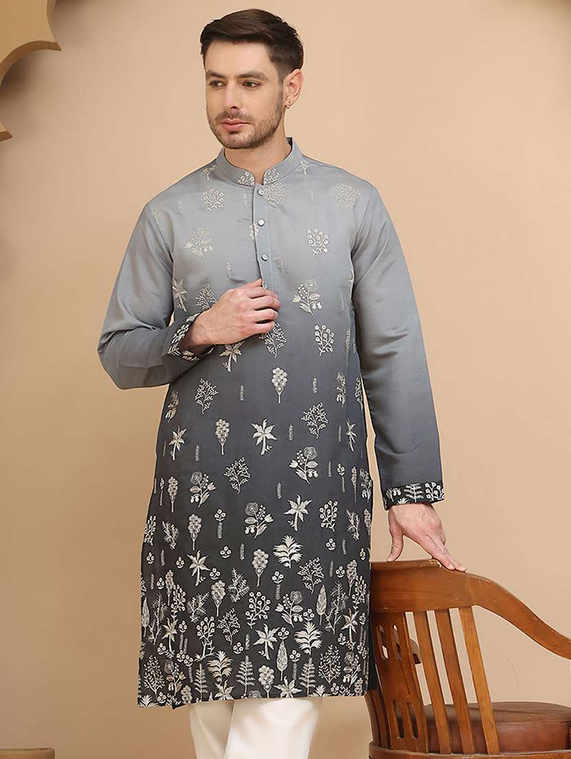men embroidered mandarin neck long kurta