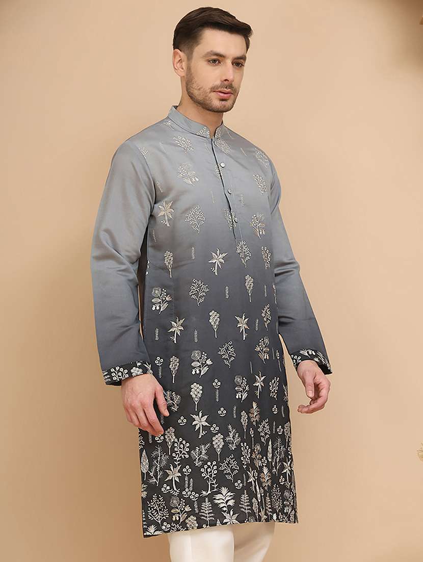 men embroidered mandarin neck long kurta - 21947587 - Standard Image - 1