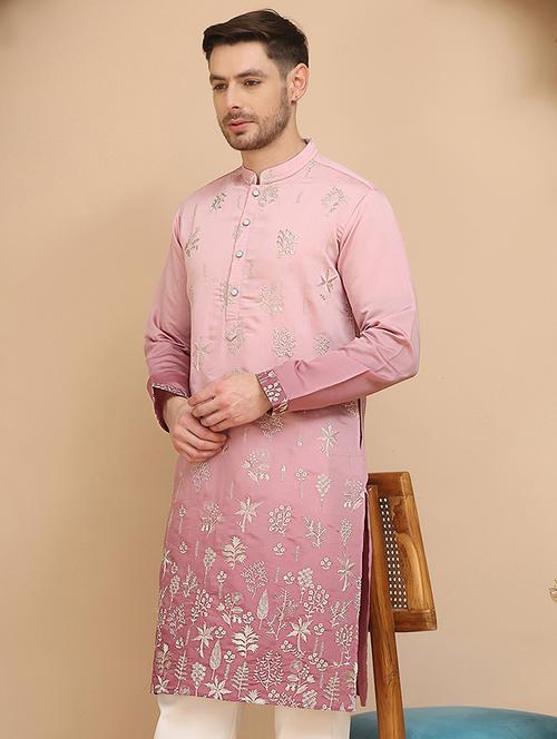 men embroidered mandarin neck long kurta - 21947588 - Standard Image - 0