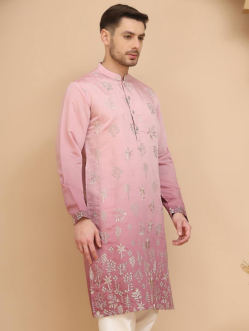 men embroidered mandarin neck long kurta - 21947588 - Standard Image - 1