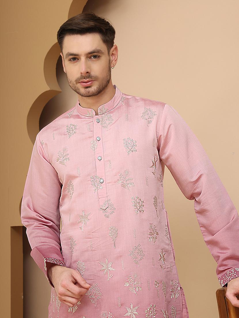 men embroidered mandarin neck long kurta - 21947588 - Standard Image - 4