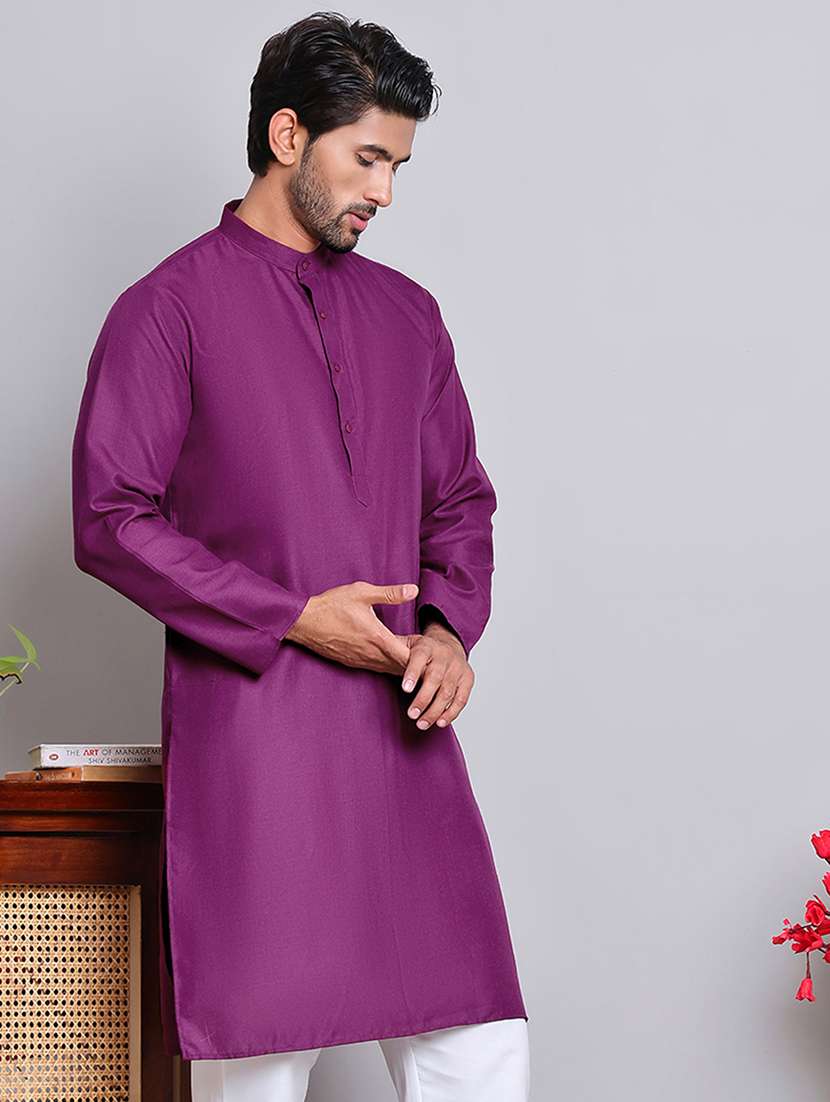 men solid mandarin neck long kurta - 21947590 -  Standard Image - 1