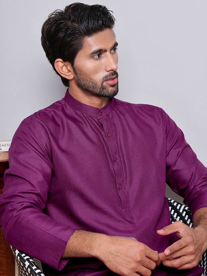 men solid mandarin neck long kurta - 21947590 -  Standard Image - 4