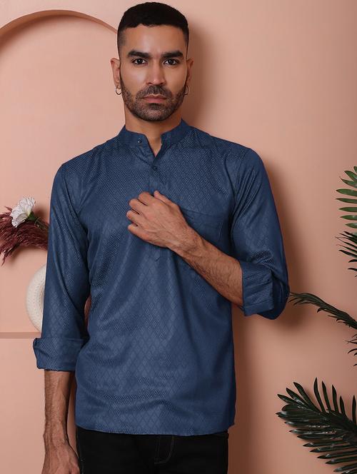 men self design mandarin neck short kurta - 21947591 - Standard Image - 0