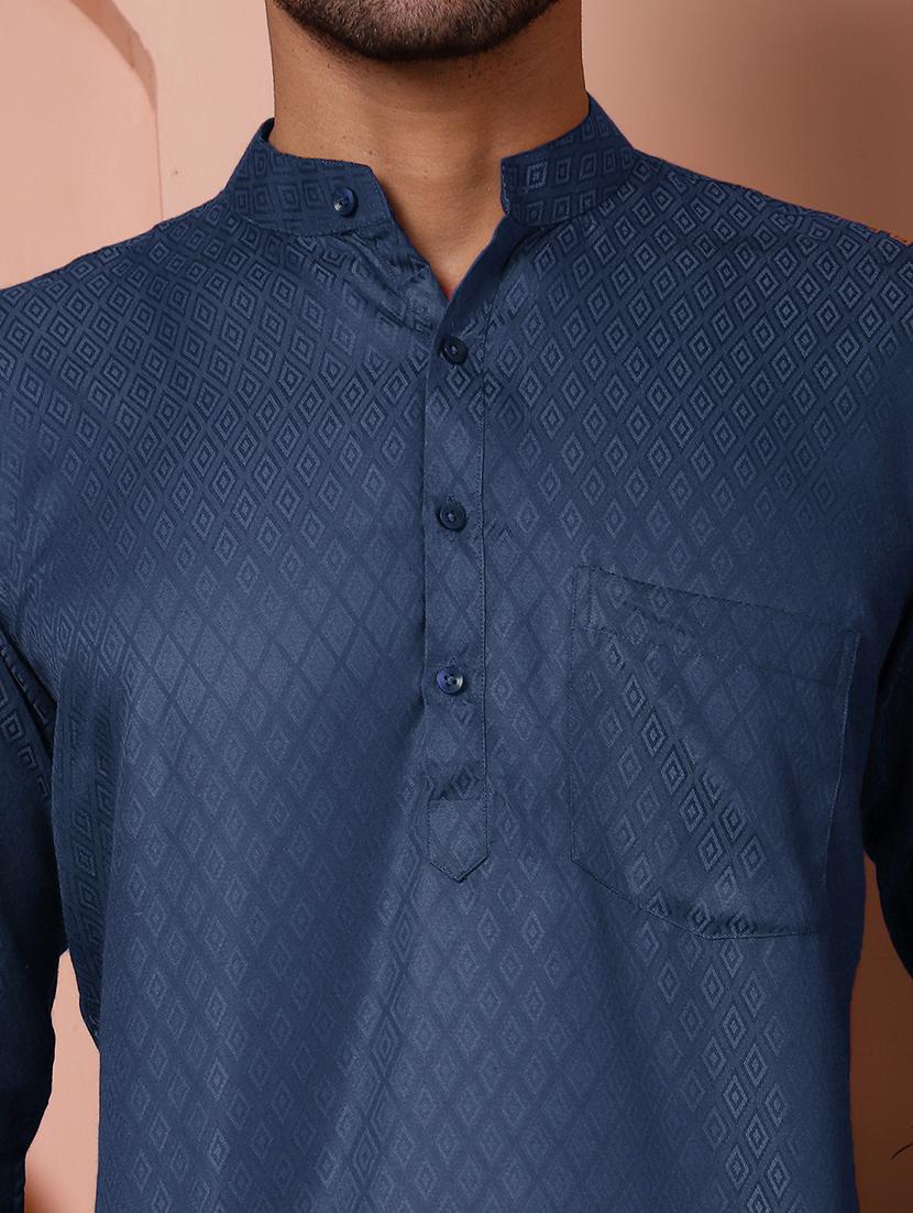 men self design mandarin neck short kurta - 21947591 - Standard Image - 4