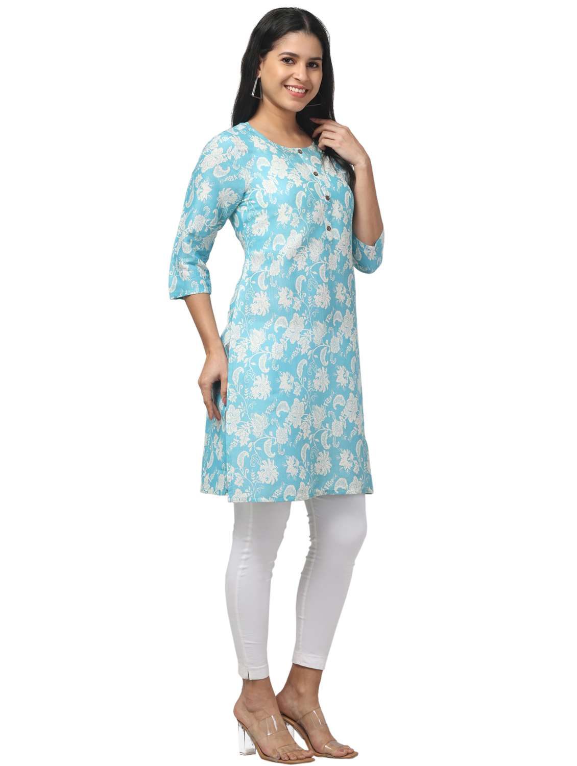 women three quarter sleeve straight kurta - 21947653 - Standard Image - 1