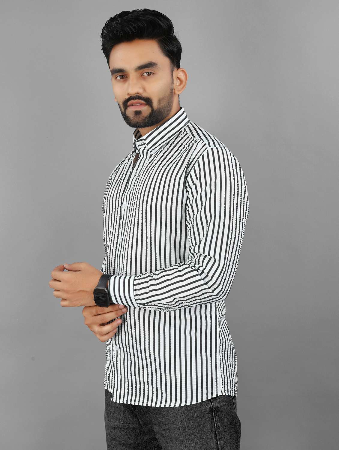 men striped long sleeve regular fit casual shirt - 21947656 -  Standard Image - 1