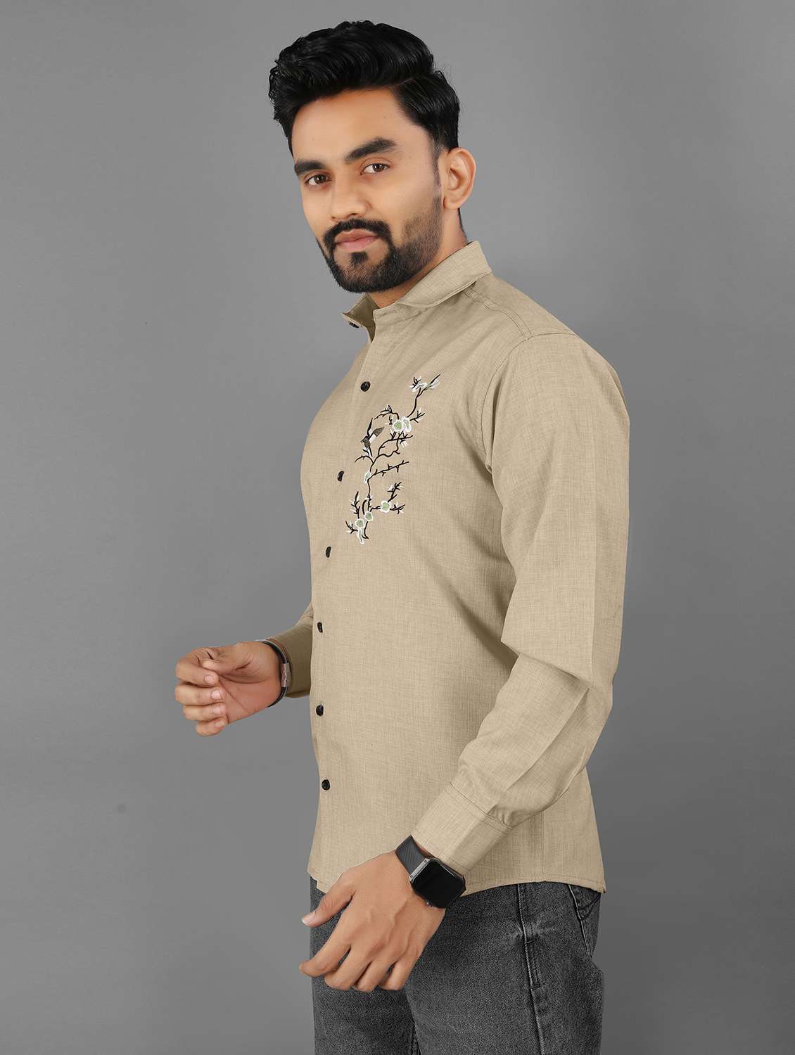 wmen embroidered long sleeve regular fit casual shirt - 21947657 -  Standard Image - 1