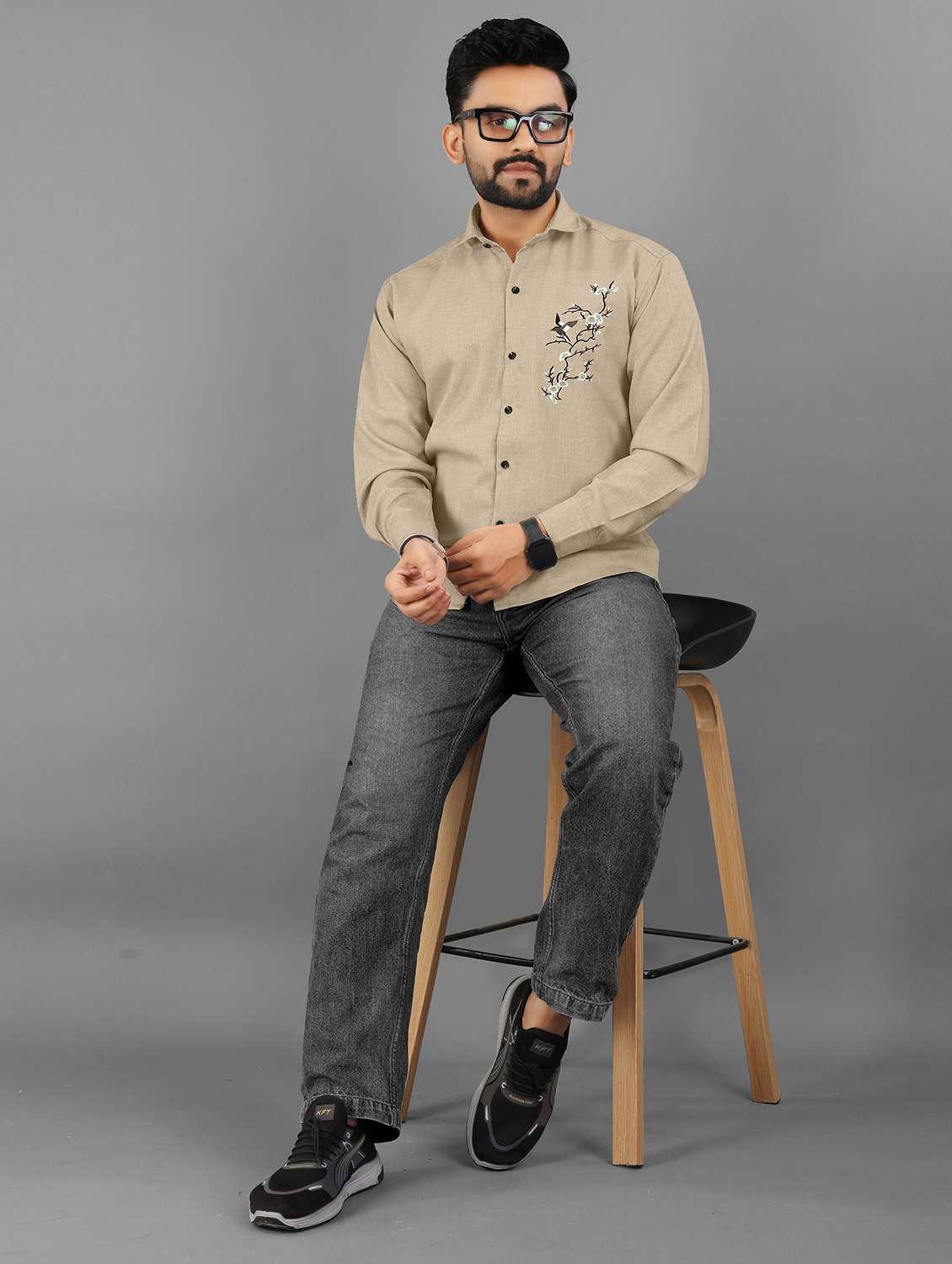 wmen embroidered long sleeve regular fit casual shirt - 21947657 -  Standard Image - 4