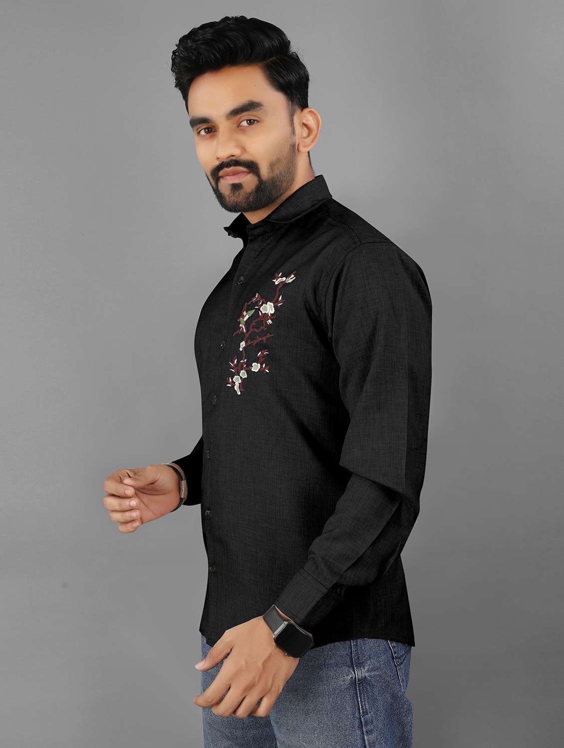 wmen embroidered long sleeve regular fit casual shirt - 21947658 - Standard Image - 1
