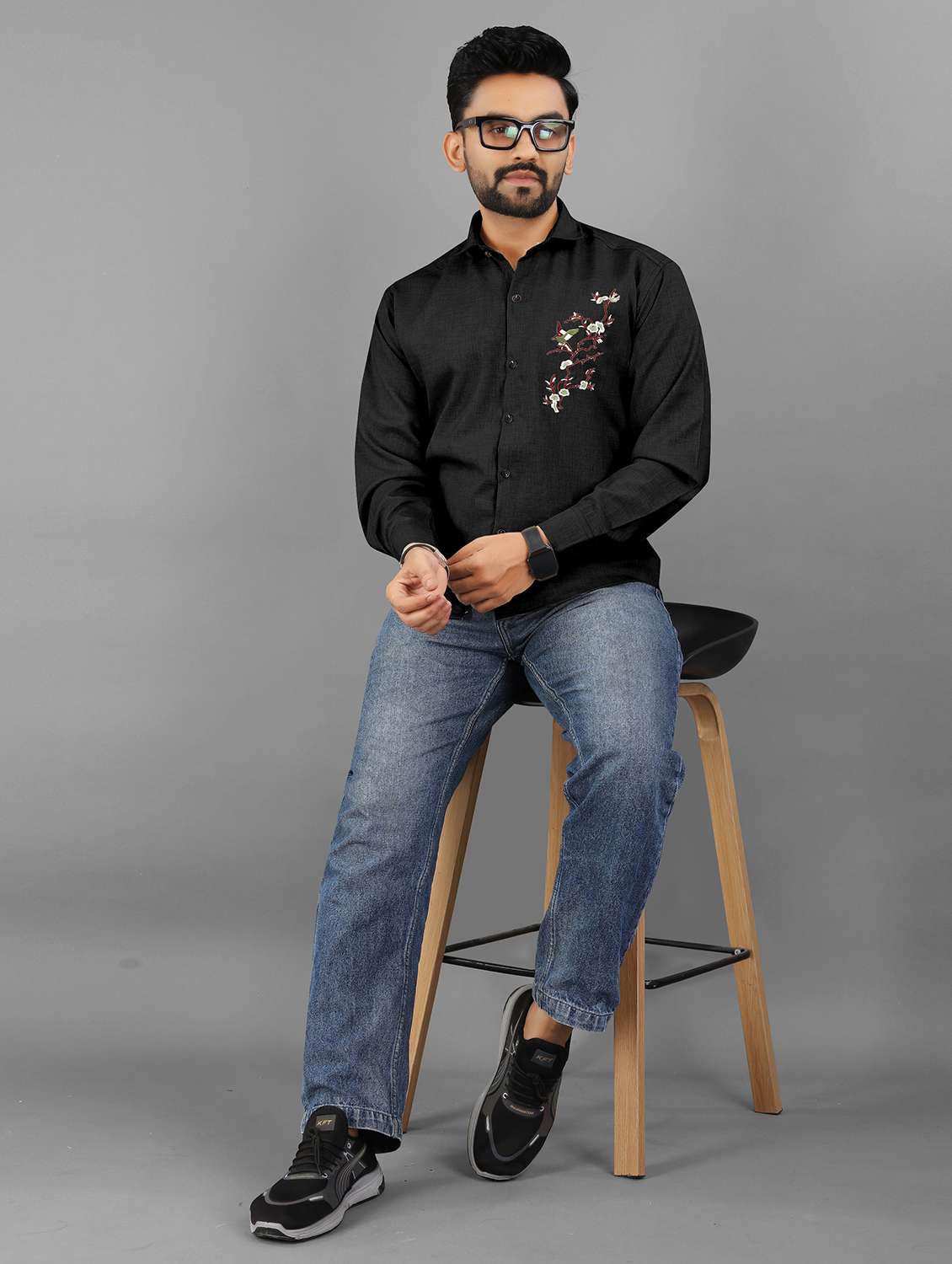 wmen embroidered long sleeve regular fit casual shirt - 21947658 - Standard Image - 4
