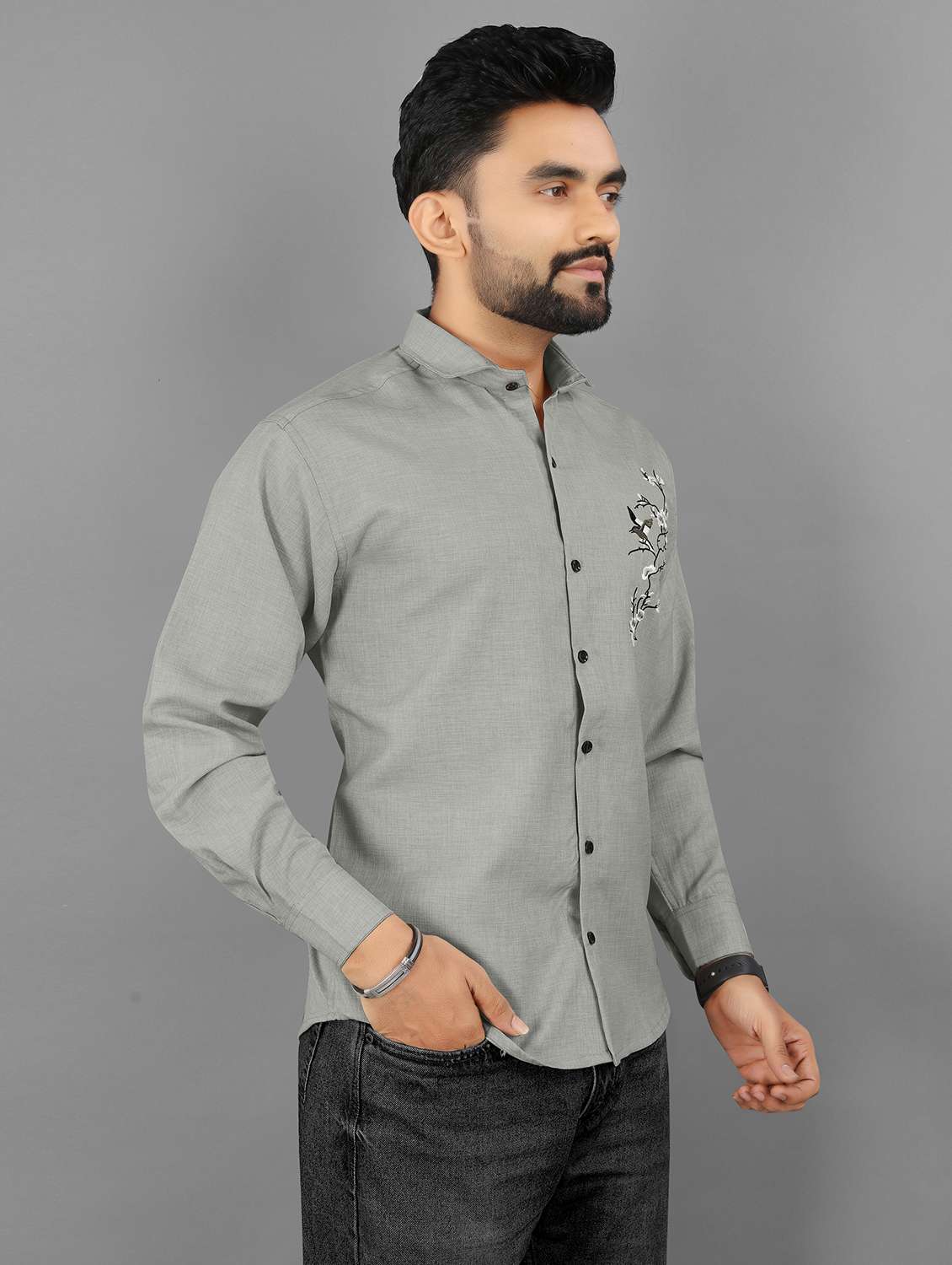 wmen embroidered long sleeve regular fit casual shirt - 21947659 -  Standard Image - 1