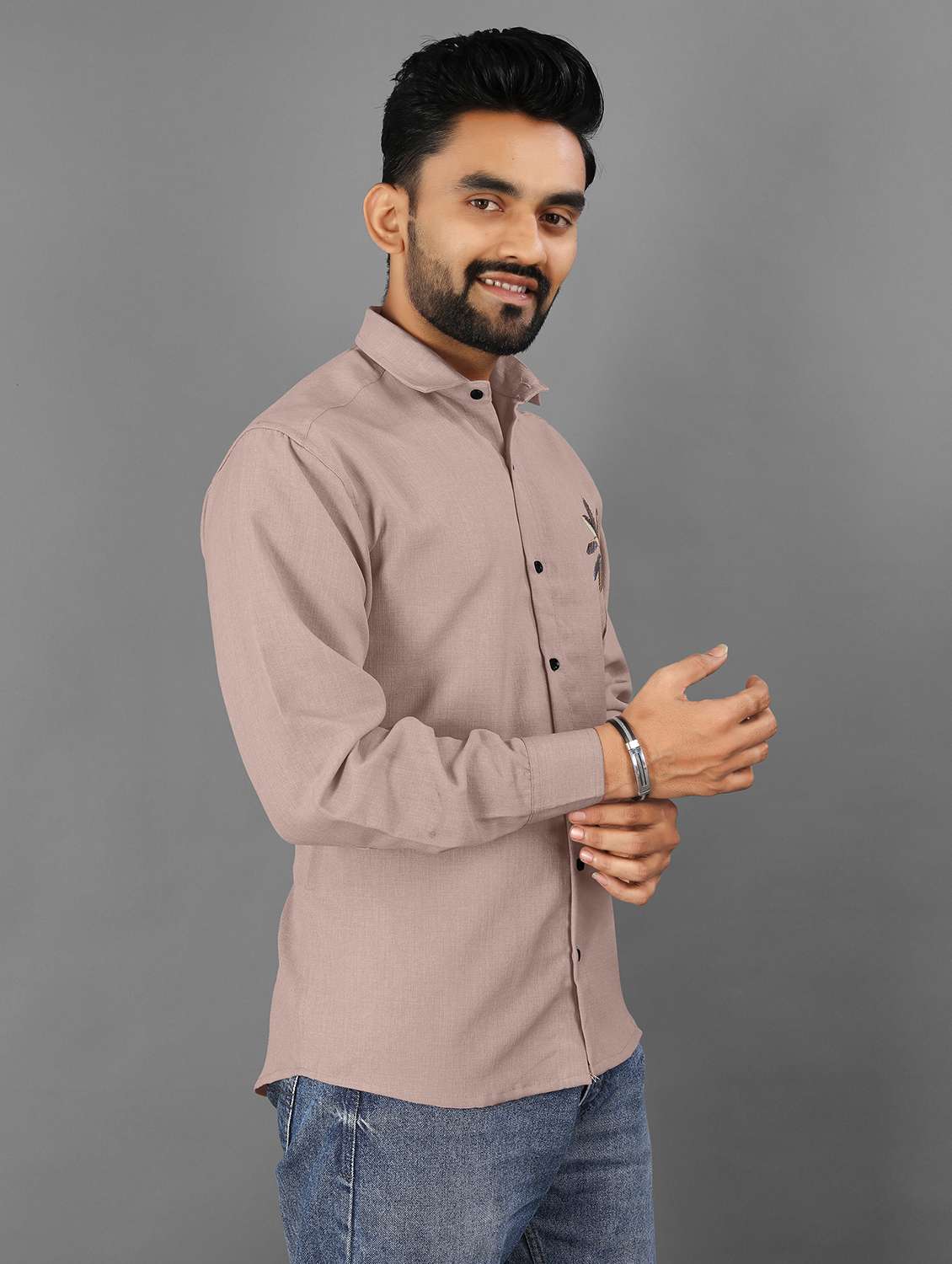 wmen embroidered long sleeve regular fit casual shirt - 21947660 -  Standard Image - 1