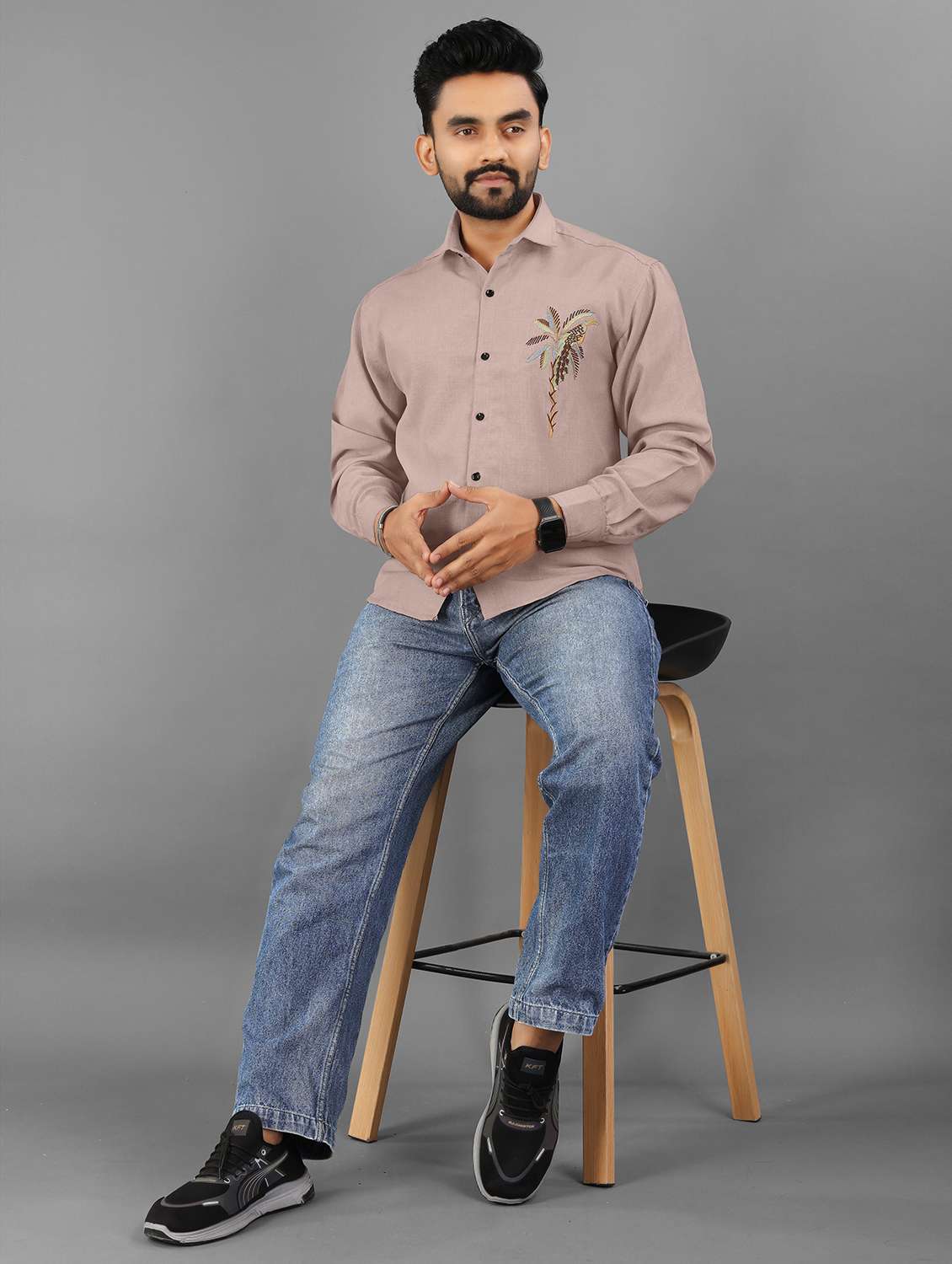 wmen embroidered long sleeve regular fit casual shirt - 21947660 -  Standard Image - 4