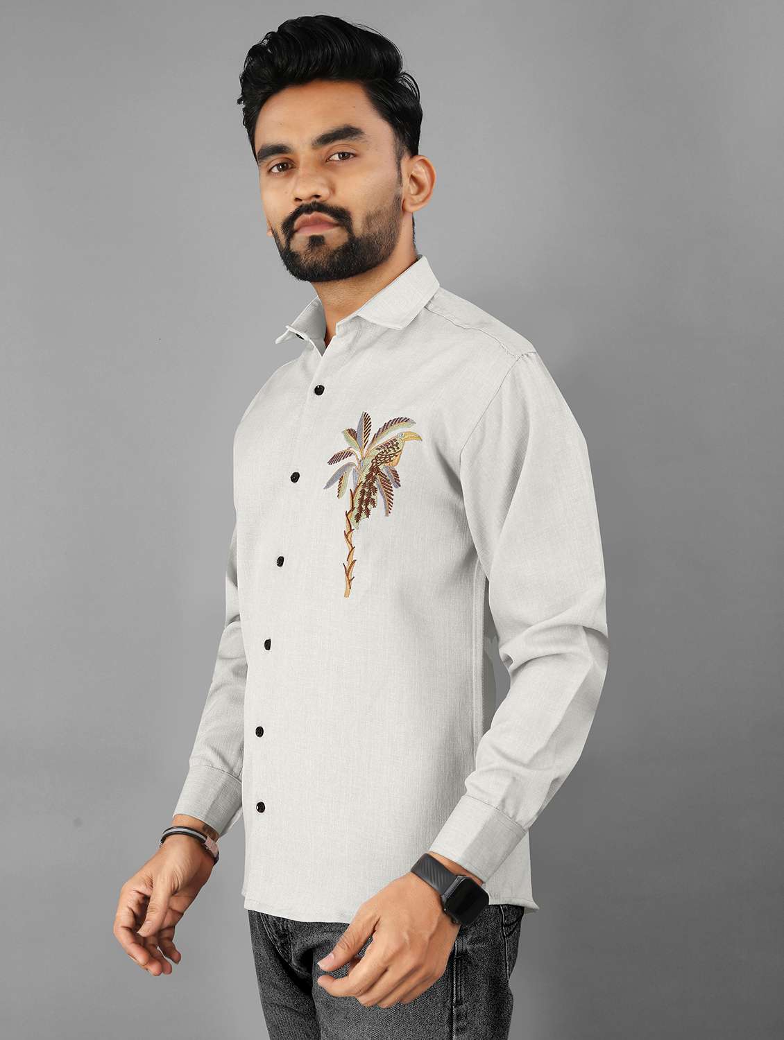 wmen embroidered long sleeve regular fit casual shirt - 21947662 -  Standard Image - 1