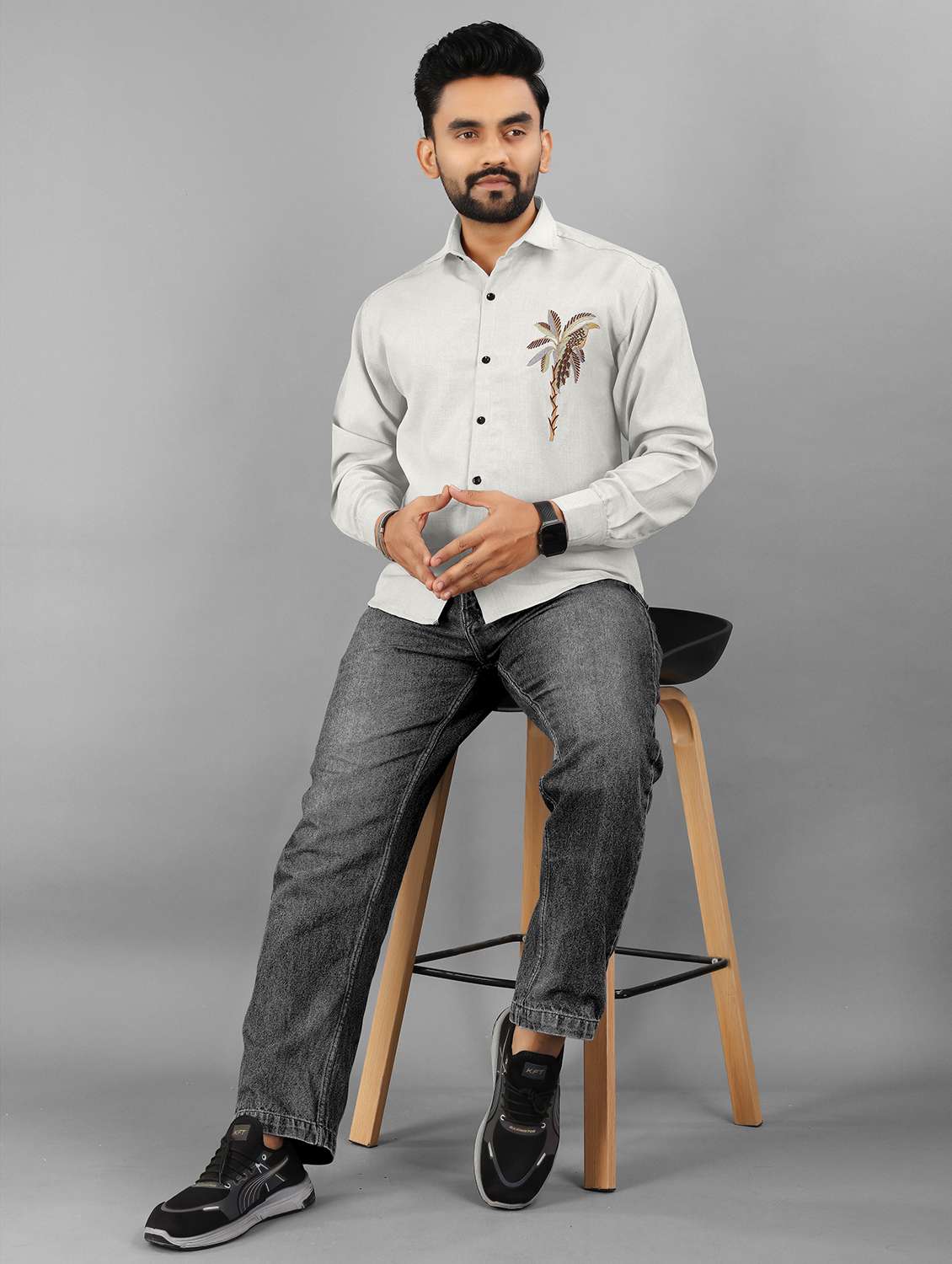 wmen embroidered long sleeve regular fit casual shirt - 21947662 -  Standard Image - 4