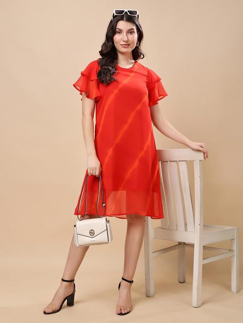 women red tie & dye flared sleeve a-line dress - 21947668 - Standard Image - 0