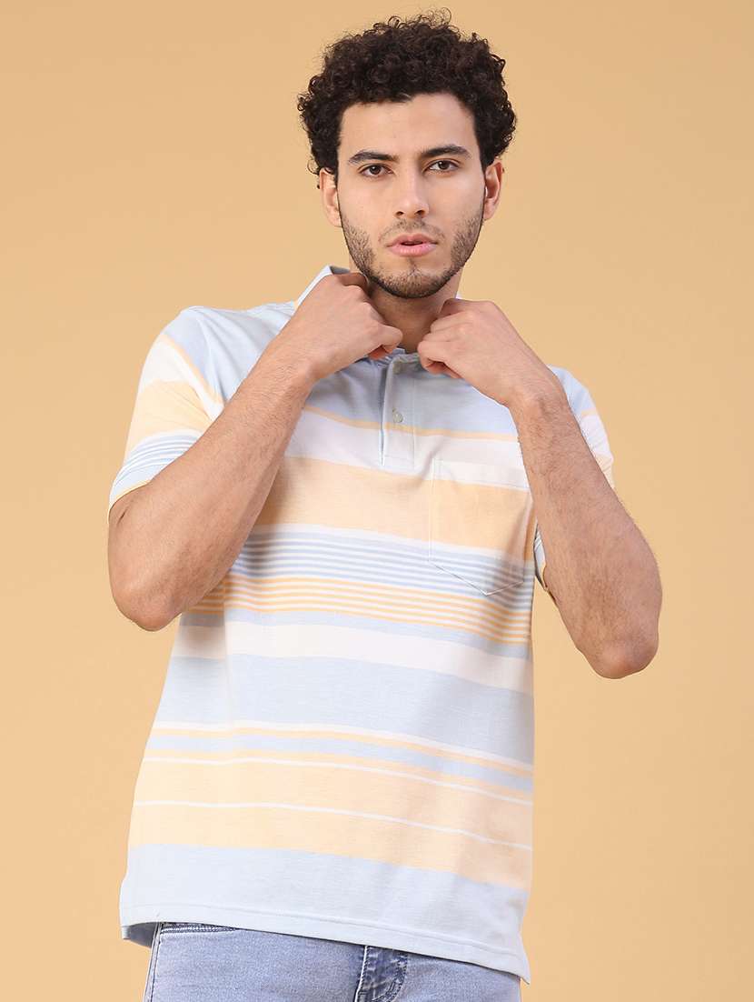 men striped short sleeve regular fit polo t-shirt - 21947690 -  Standard Image - 1