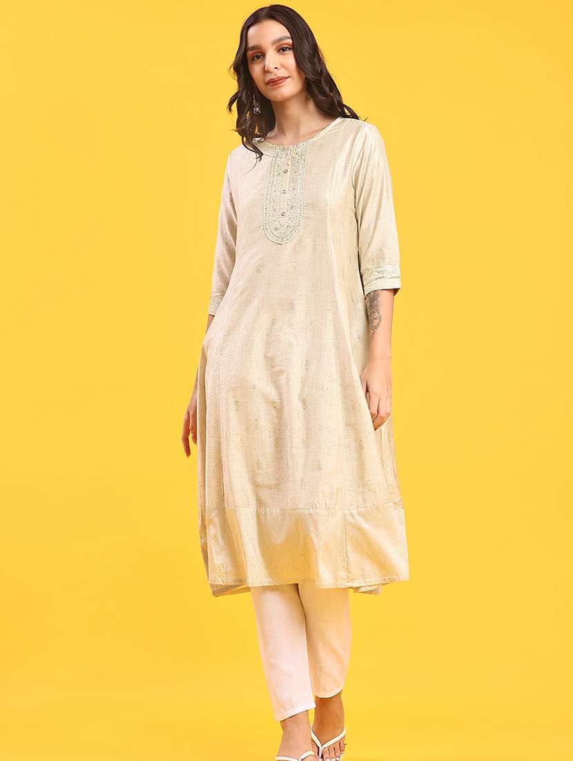 women three quarter sleeve a-line kurta - 21947810 -  Standard Image - 1