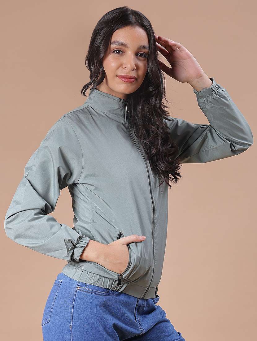 women solid long sleeve windcheater jacket - 21947823 - Standard Image - 1