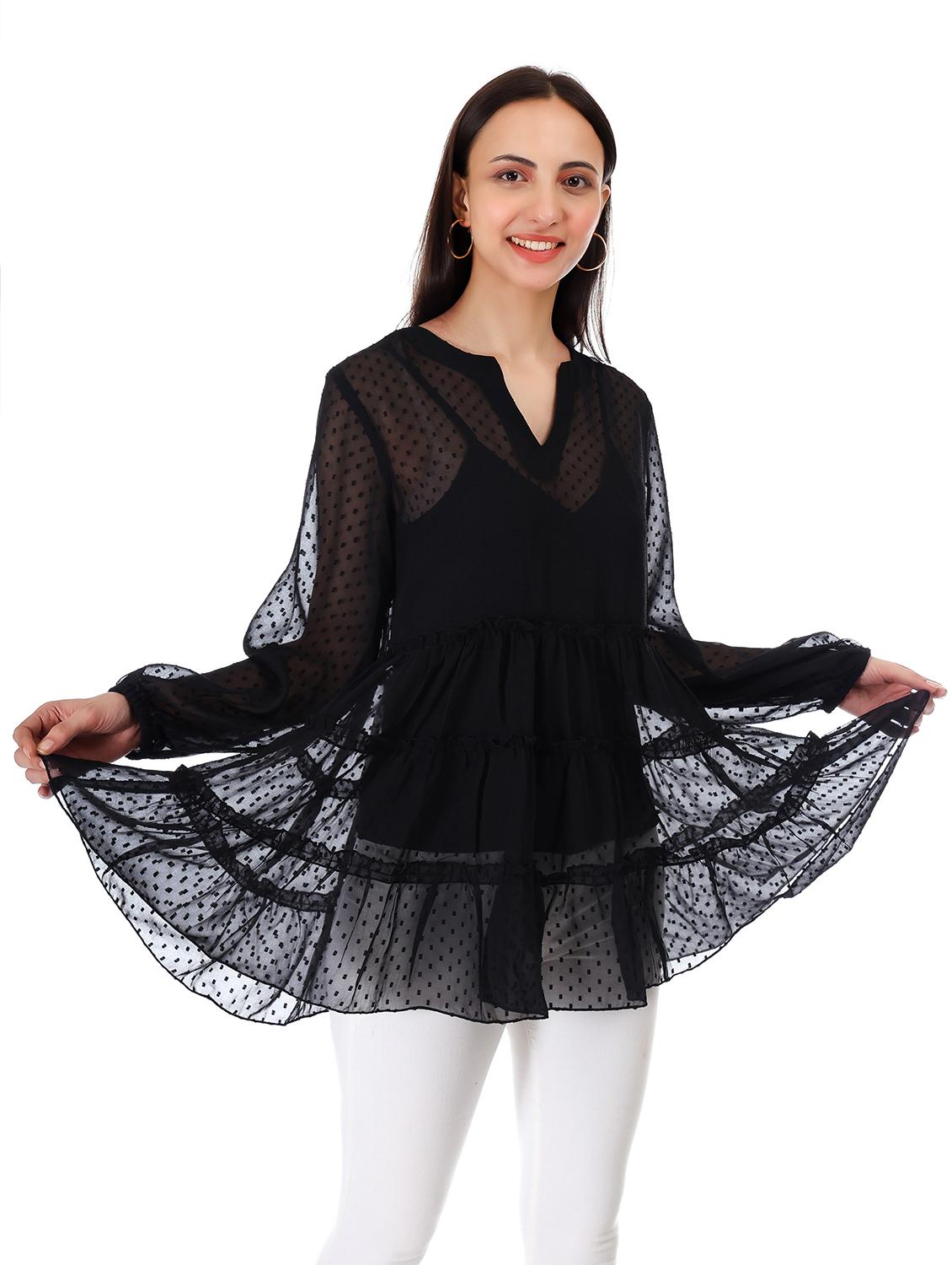 women self designed long sleeve tiered top - 21947835 - Standard Image - 1