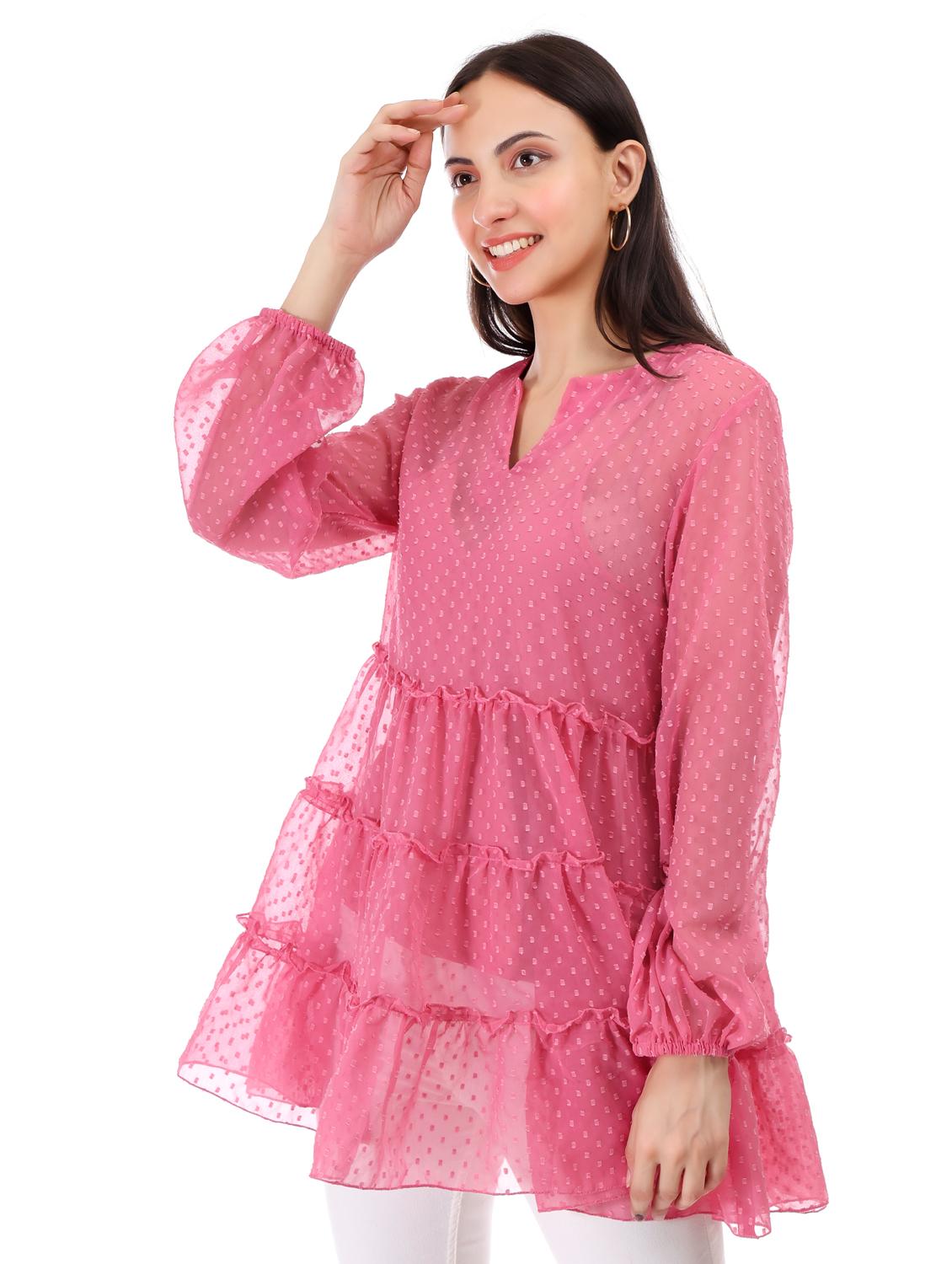 women self designed long sleeve tiered top - 21947839 -  Standard Image - 1