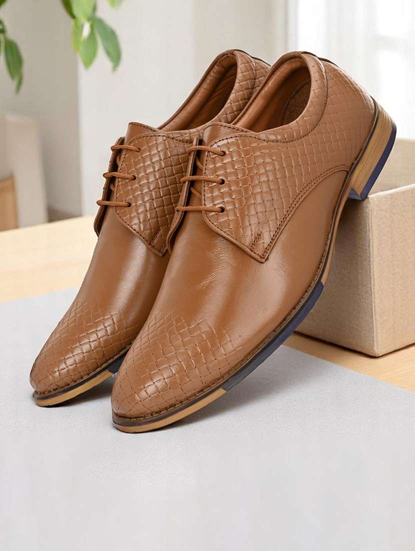 men tan lace-up derby