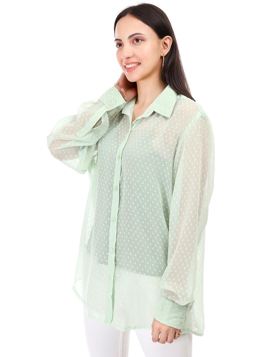women self designed collared oversized sheer shirt - 21947862 -  Standard Image - 1
