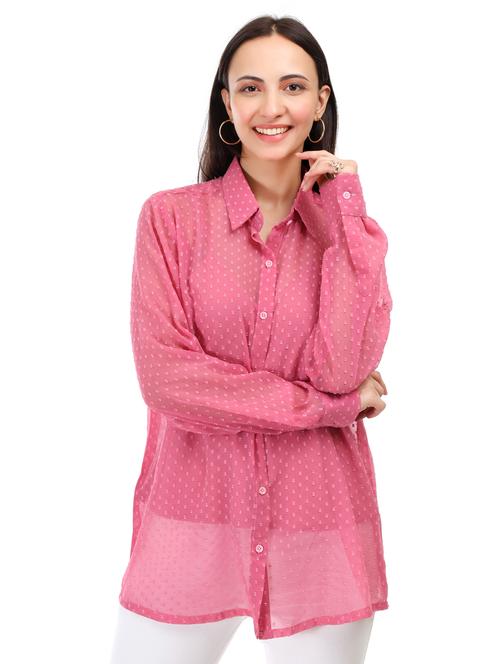 women self designed collared oversized sheer shirt - 21947863 - Standard Image - 0