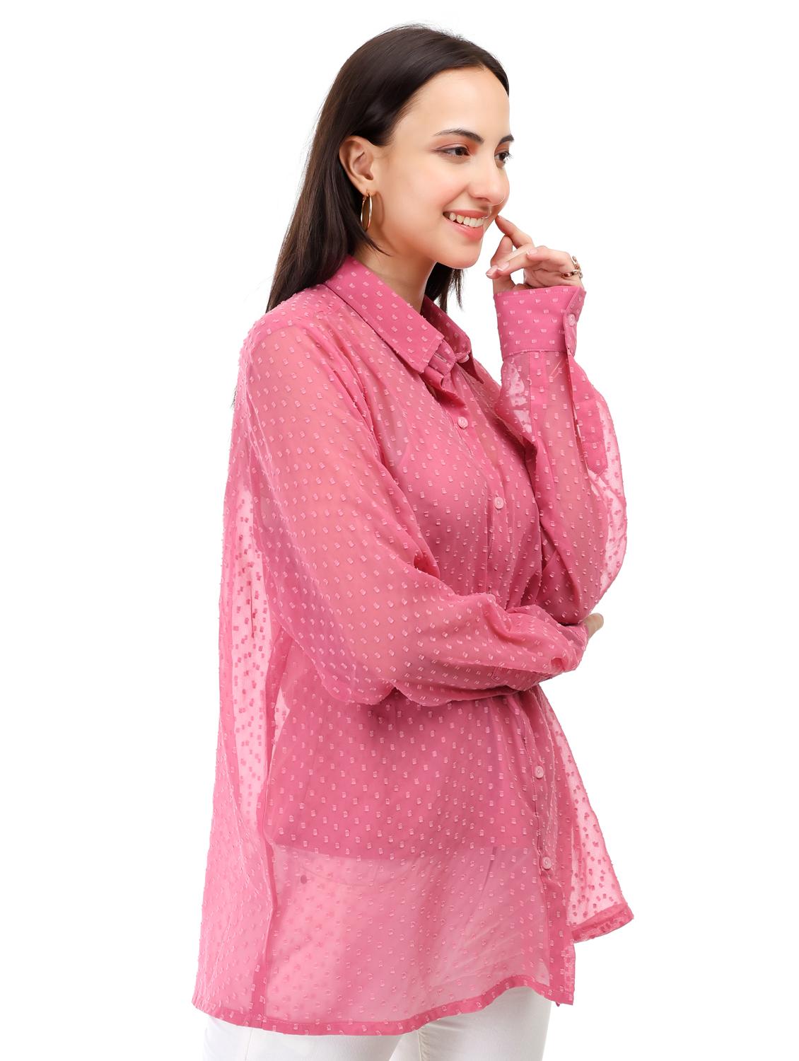 women self designed collared oversized sheer shirt - 21947863 -  Standard Image - 1