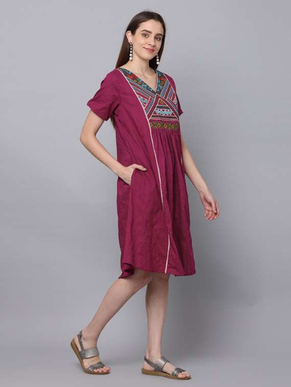 women embroidered short sleeve a-line ethnic dress - 21947867 -  Standard Image - 1
