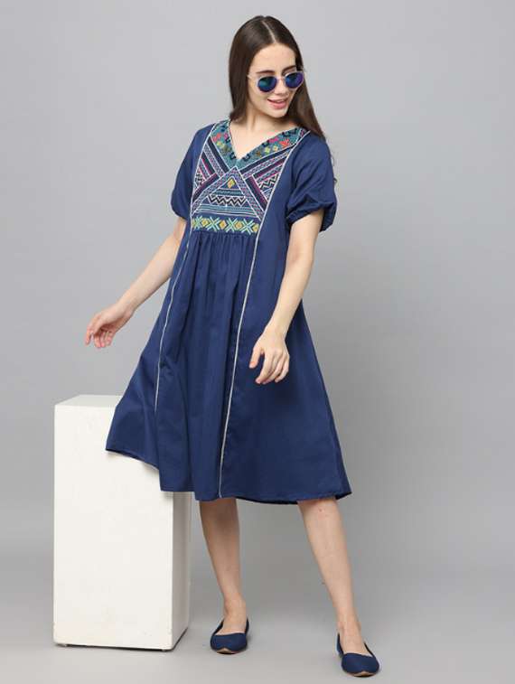 women embroidered short sleeve a-line ethnic dress