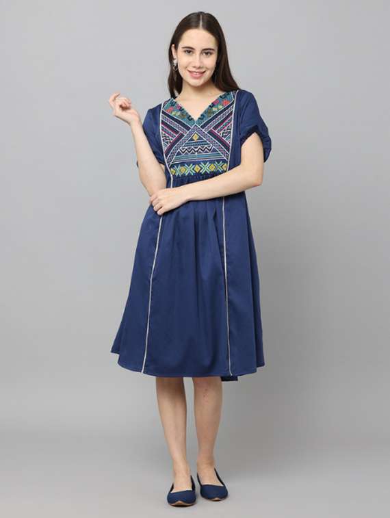 women embroidered short sleeve a-line ethnic dress - 21947868 -  Standard Image - 1