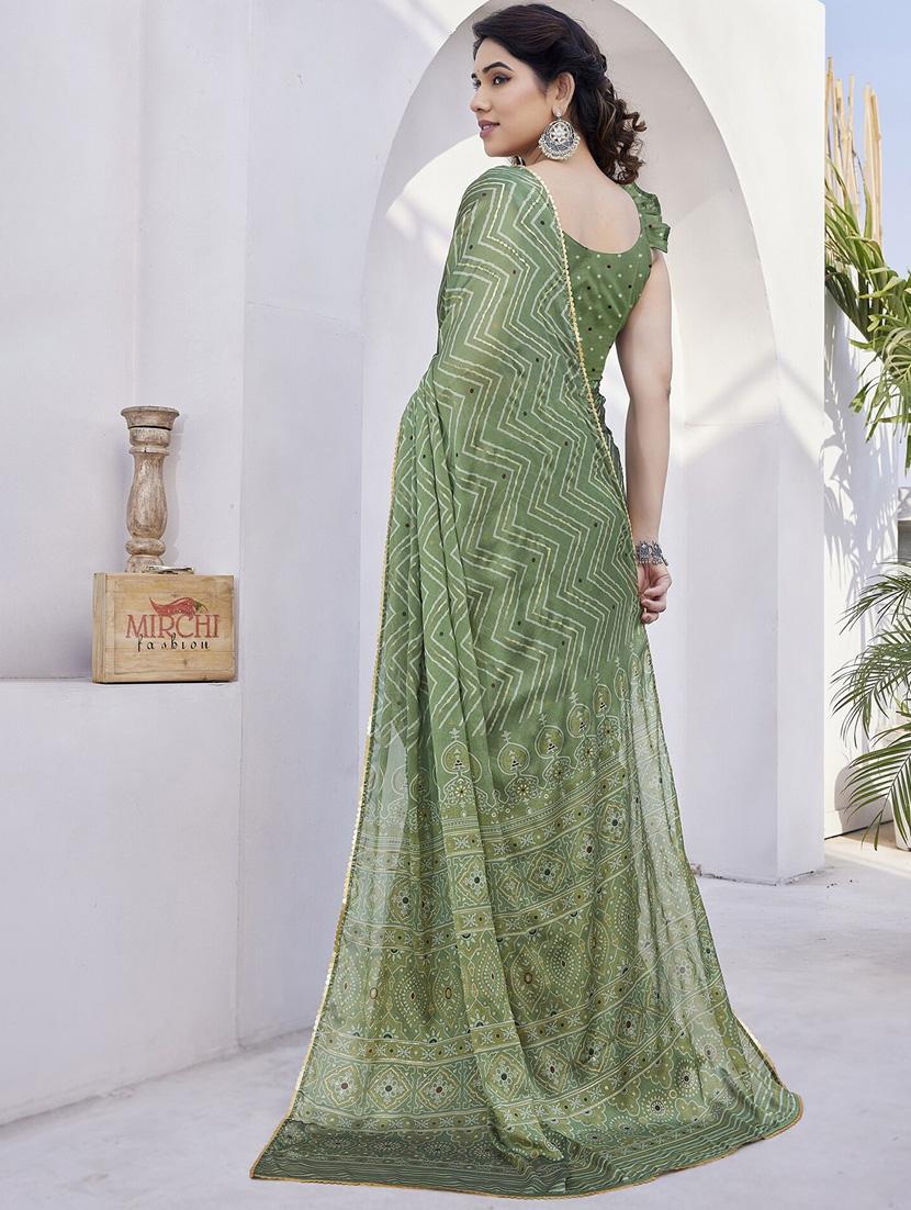 women green chevron printed saree with blouse - 21947870 -  Standard Image - 1