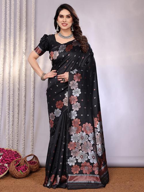women black banarasi saree with blouse - 21947872 -  Standard Image - 0