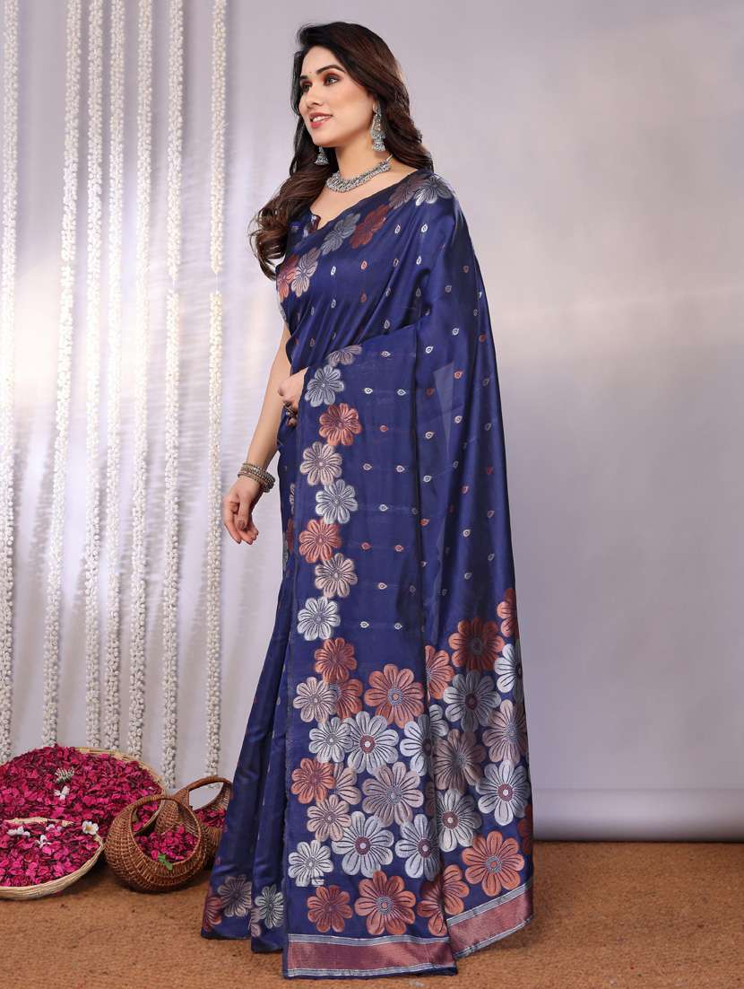 women blue banarasi saree with blouse - 21947873 - Standard Image - 1