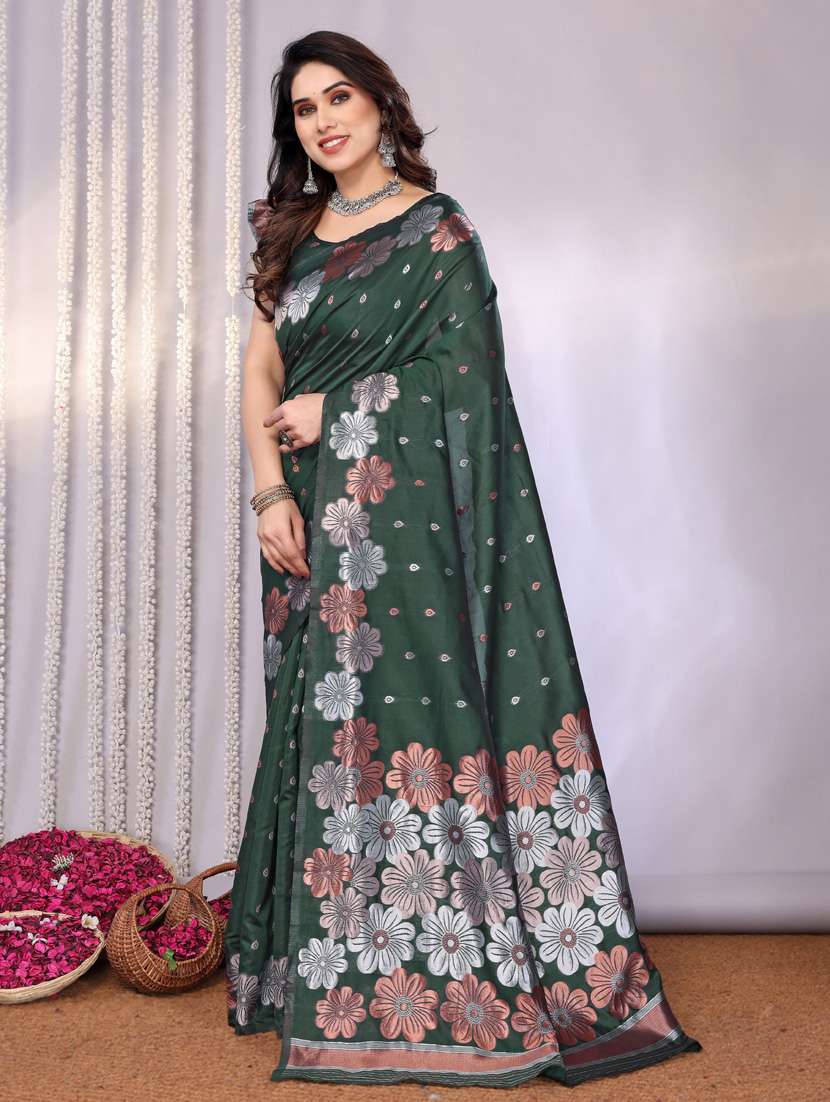 women green banarasi saree with blouse - 21947874 -  Standard Image - 1