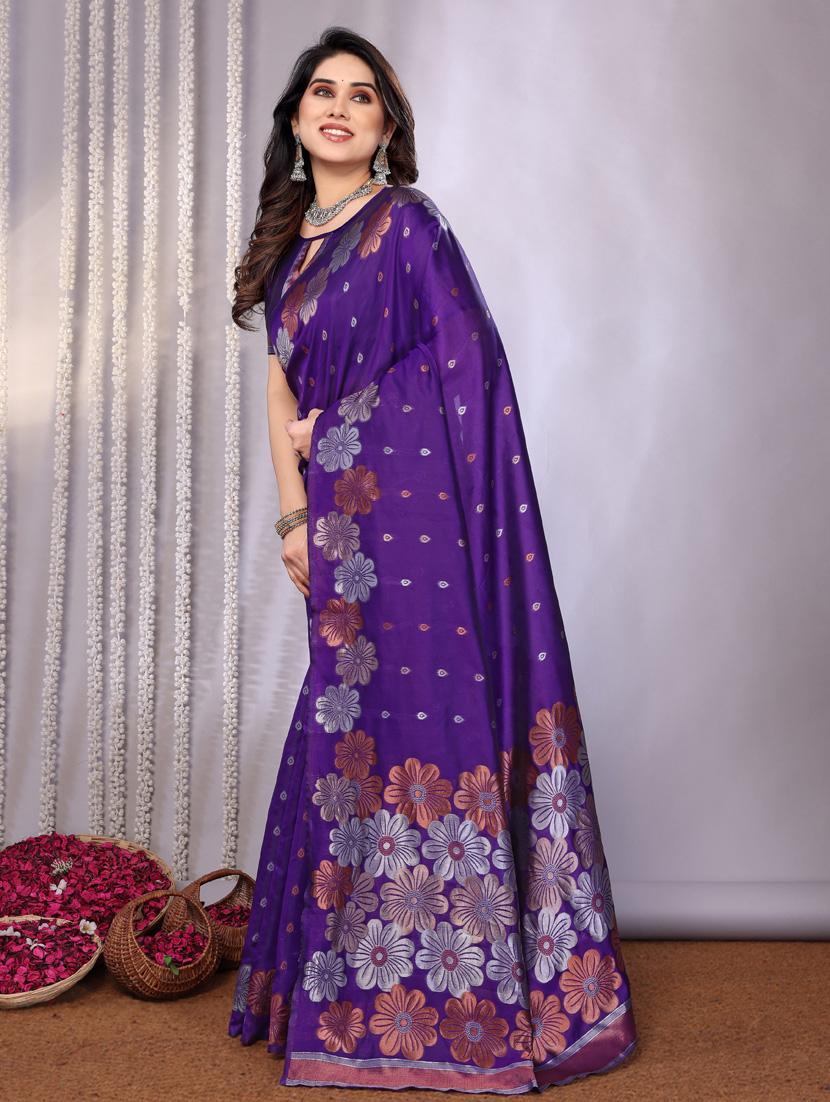 women purple banarasi saree with blouse - 21947875 -  Standard Image - 1