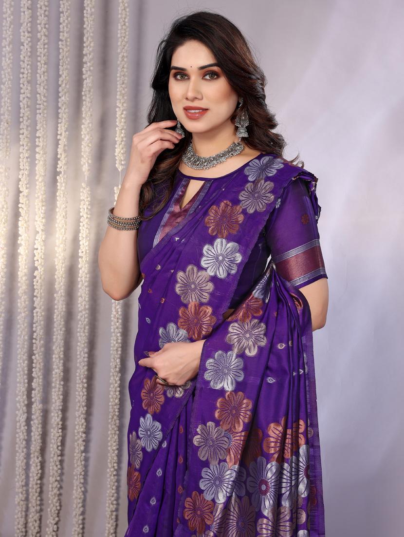 women purple banarasi saree with blouse - 21947875 - Standard Image - 4