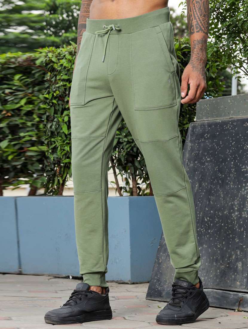 men olive solid mid rise jogger - 21947876 - Standard Image - 1