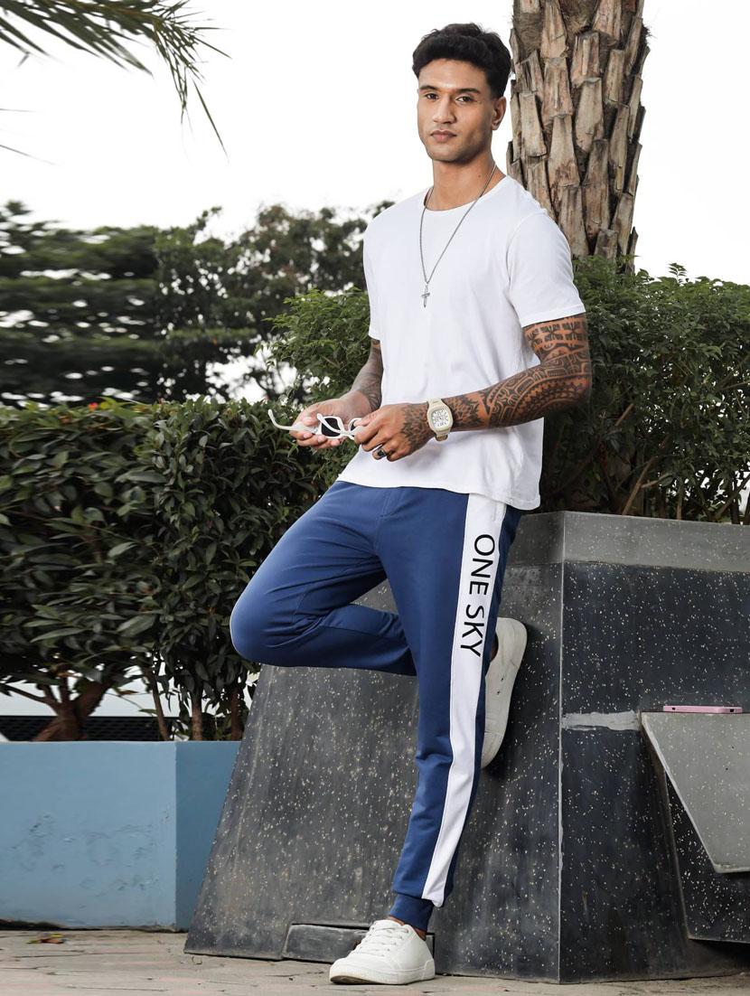 men blue color block mid rise jogger - 21947879 - Standard Image - 4