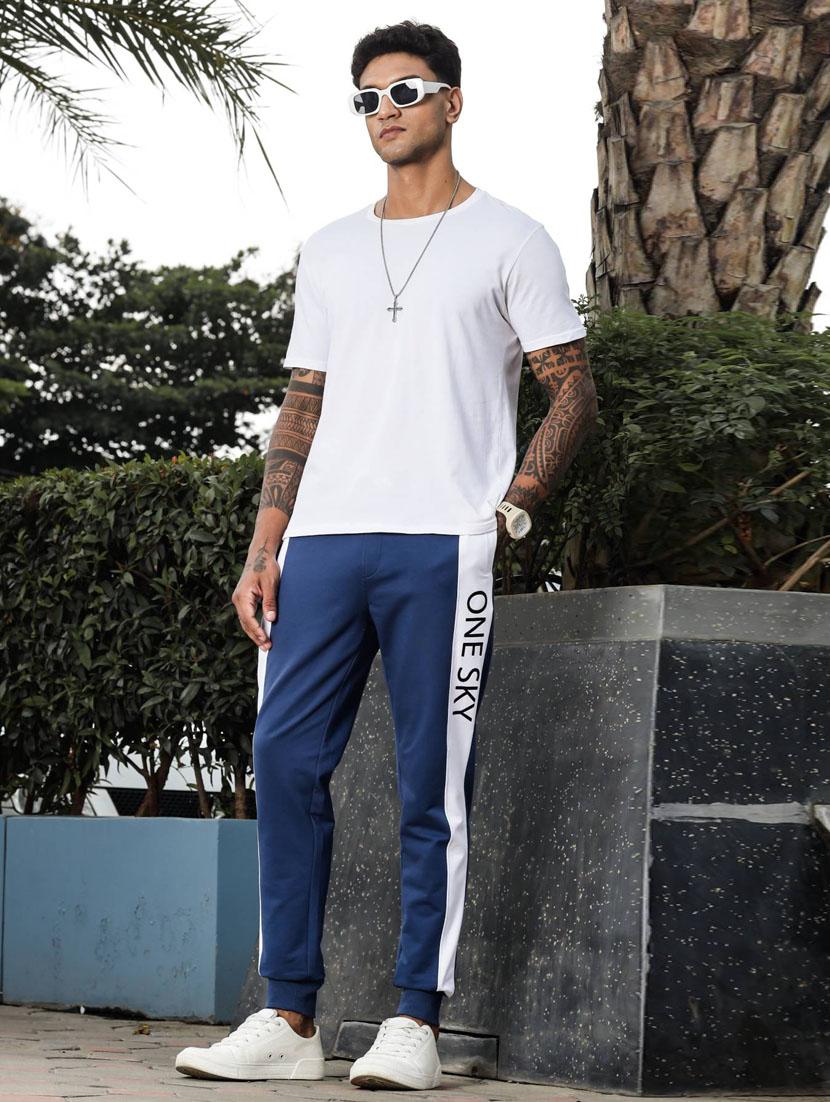 men blue color block mid rise jogger - 21947879 - Standard Image - 6