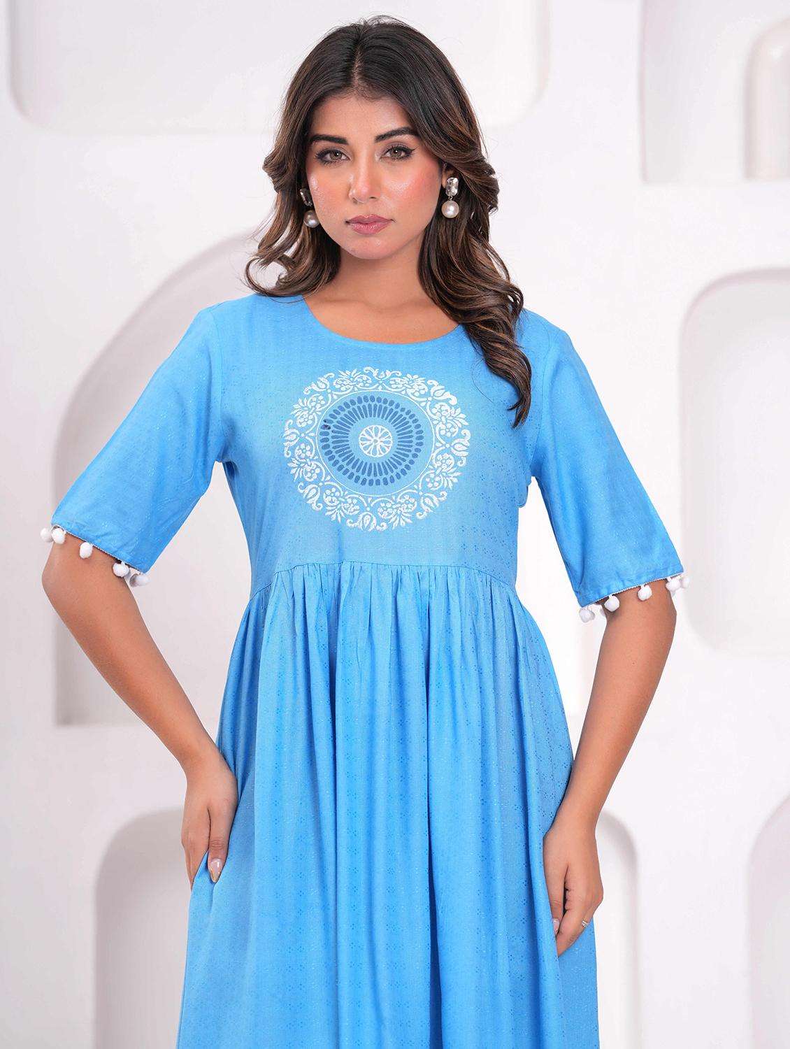 women embroidered short sleeve high low ethnic dress - 21947896 -  Standard Image - 1
