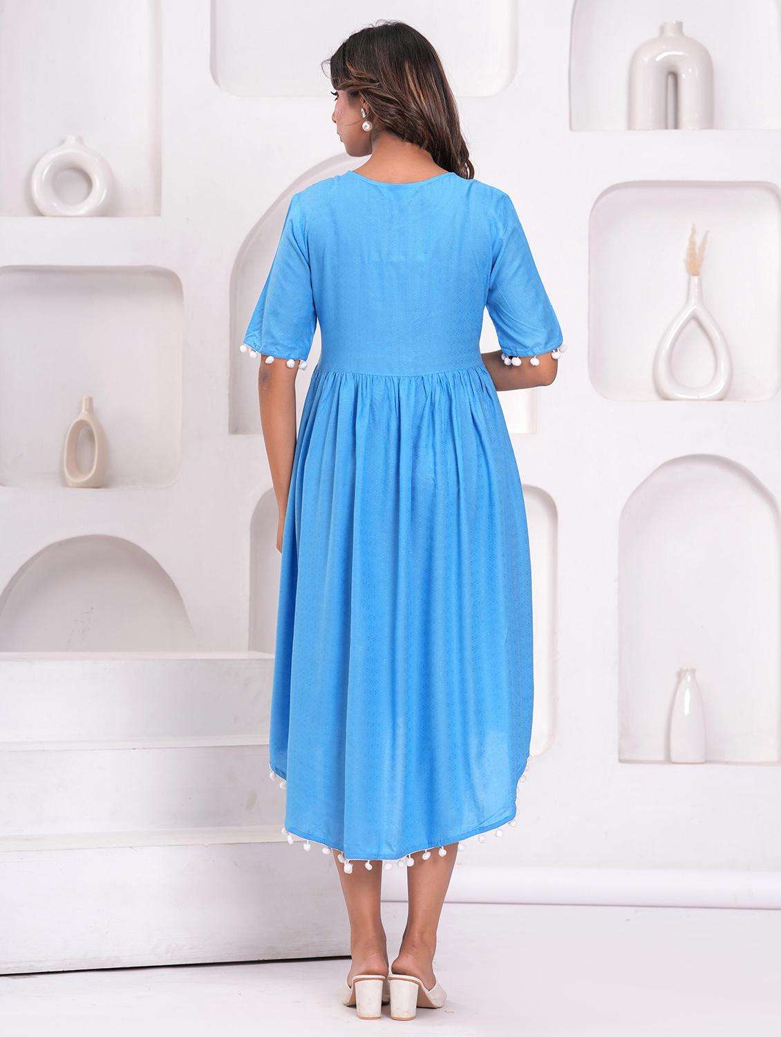 women embroidered short sleeve high low ethnic dress - 21947896 -  Standard Image - 4