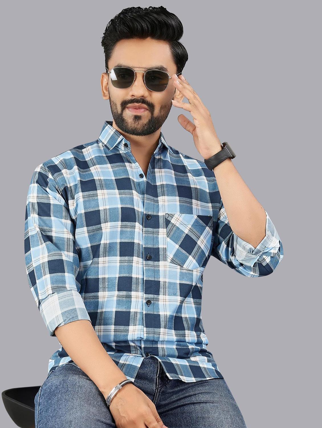 men checkered long sleeve regular fit casual shirt