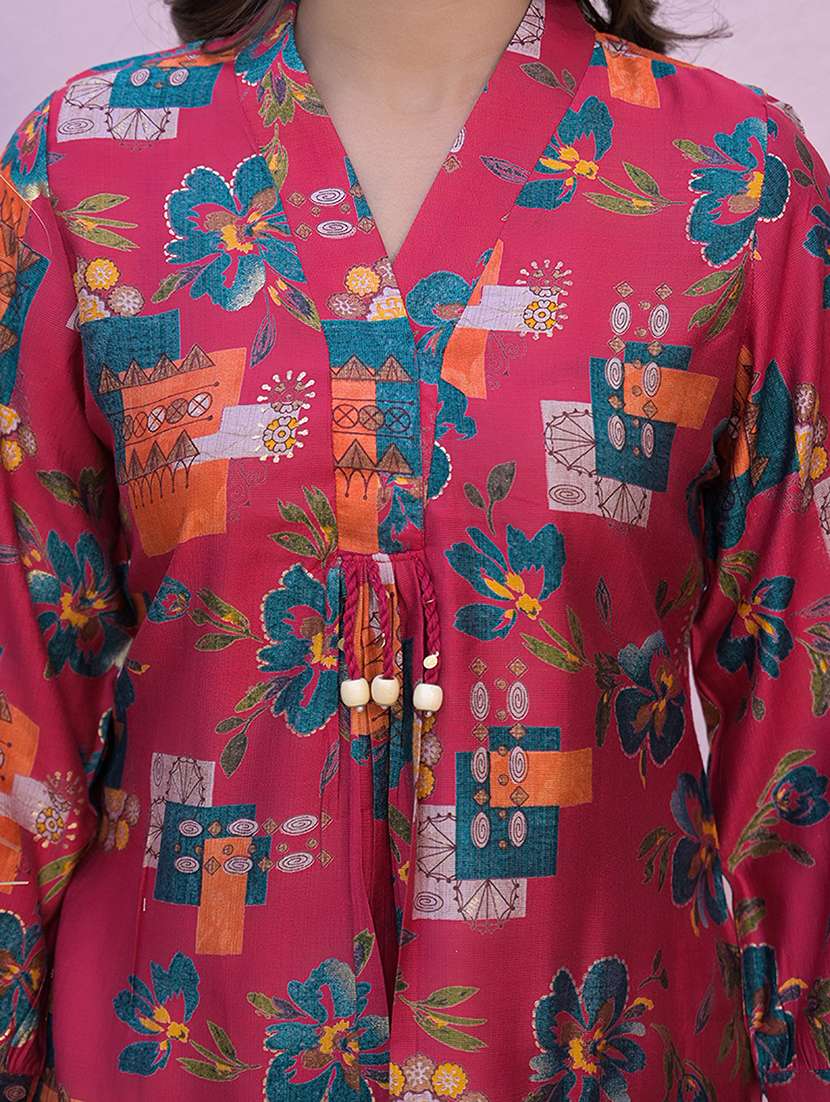 women pink printed long sleeve a-line kurta - 21947953 -  Standard Image - 4