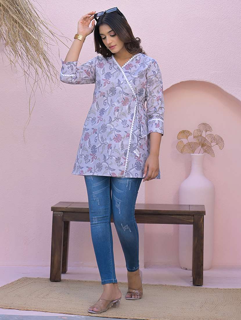 women three quarter sleeve angrakha kurti - 21947963 -  Standard Image - 1